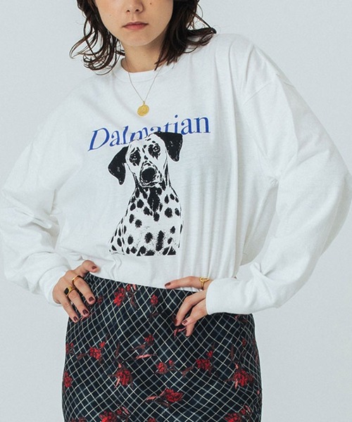 ROSE BUD(ローズバッド)の「(CREOLME)DOG GRAPHIC L/S TEE(Tシャツ/カットソー・レディース・ホワイト/アッシュ/ベージュ・ONE SIZE)」の1枚目の写真