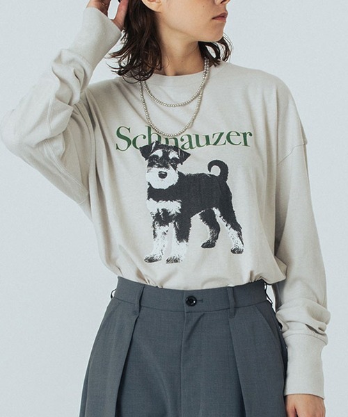 ROSE BUD(ローズバッド)の「(CREOLME)DOG GRAPHIC L/S TEE(Tシャツ/カットソー・レディース・ホワイト/アッシュ/ベージュ・ONE SIZE)」の2枚目の写真