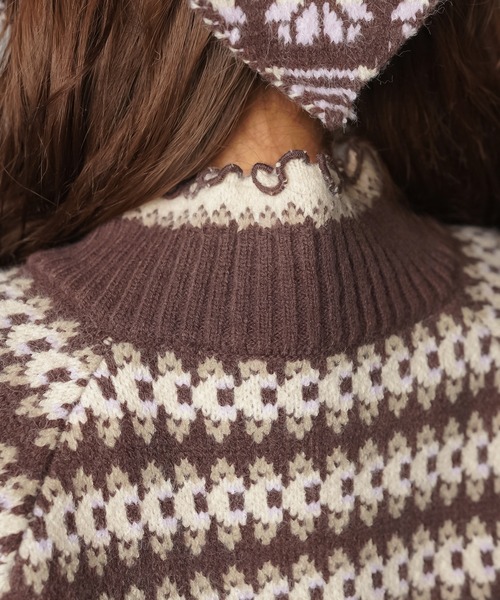 SPINNS（スピンズ）の「NEO森ガールの冬支度☆レトロニットカーデ＋フードセット（カーディガン/ボレロ・レディース・ネイビー/ブラウン/レッド・ONESIZE）」の9枚目の写真