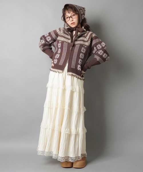 SPINNS（スピンズ）の「NEO森ガールの冬支度☆レトロニットカーデ＋フードセット（カーディガン/ボレロ・レディース・ネイビー/ブラウン/レッド・ONESIZE）」の16枚目の写真