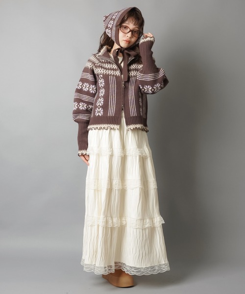 SPINNS（スピンズ）の「NEO森ガールの冬支度☆レトロニットカーデ＋フードセット（カーディガン/ボレロ・レディース・ネイビー/ブラウン/レッド・ONESIZE）」の19枚目の写真