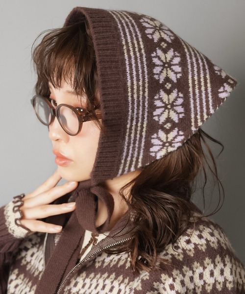 SPINNS（スピンズ）の「NEO森ガールの冬支度☆レトロニットカーデ＋フードセット（カーディガン/ボレロ・レディース・ネイビー/ブラウン/レッド・ONESIZE）」の7枚目の写真