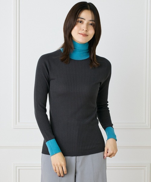 INED(イネド)の「ホールガーメント リブタートルニット《Cuoo》(ニット/セーター・レディース・ブラック/グレイッシュベージュ/その他/オフホワイト/ターコイズブルー/スミクロ/モカ・9号/11号)」の4枚目の写真
