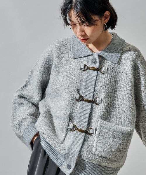 メタルフック ミックスニット カーディガン/ ニットジャケット