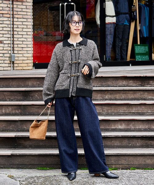 FREAK'S STORE（フリークスストア）の「メタルフック ミックスニット カーディガン/ ニットジャケット（カーディガン/ボレロ・レディース・ブラウン/ライトグレー/ブルー・ﾌﾘ-）」の4枚目の写真