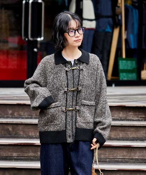 メタルフック ミックスニット カーディガン/ ニットジャケット