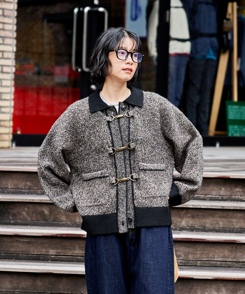 FREAK'S STORE（フリークスストア）の「メタルフック ミックスニット カーディガン/ ニットジャケット（カーディガン/ボレロ・レディース・ブラウン/ライトグレー/ブルー・ﾌﾘ-）」の10枚目の写真