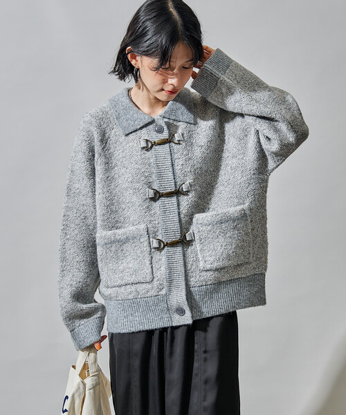 美品✨プリーツプリーズ カーディガン 長袖 ジャケット ボレロ グレー 3 セール】メタルフック ミックスニット カーディガン/ ニットジャケット
