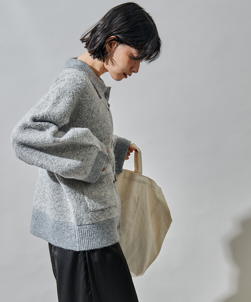 メタルフック ミックスニット カーディガン/ ニットジャケット