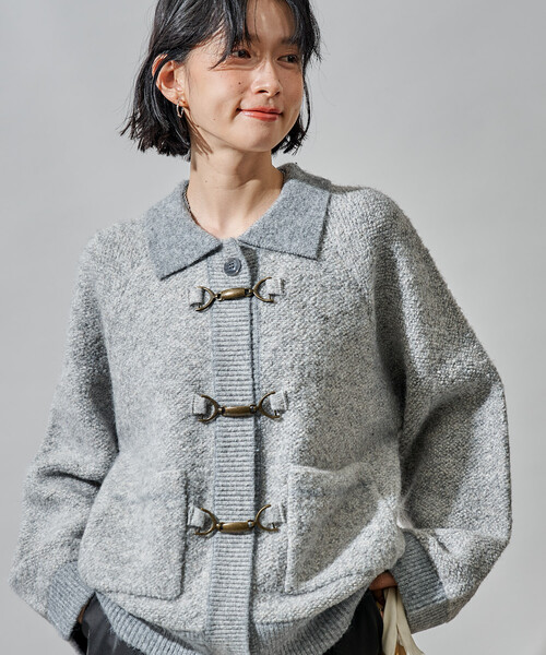 セール】メタルフック ミックスニット カーディガン/ ニットジャケット
