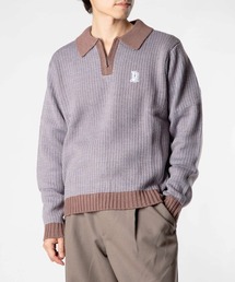 HUF | HUF MEGABLAST TWO TONE WAFFLE SWEATER ハフ 2トーン ジップポロ  ニット(ニット/セーター)
