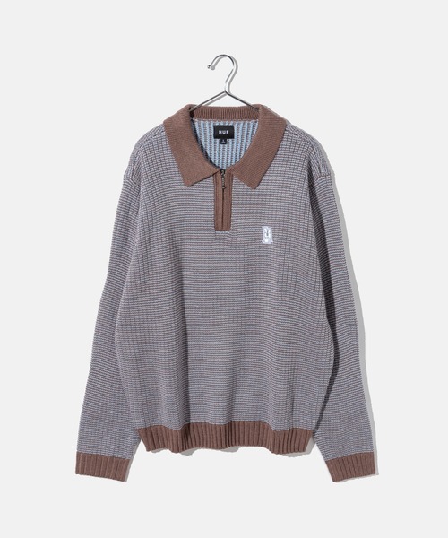 HUF(ハフ)の「HUF MEGABLAST TWO TONE WAFFLE SWEATER ハフ 2トーン ジップポロ ニット(ニット/セーター・メンズ・ブラウン系1/ブラック系1・MEDIUM/LARGE/X-LARGE/SMALL)」の18枚目の写真