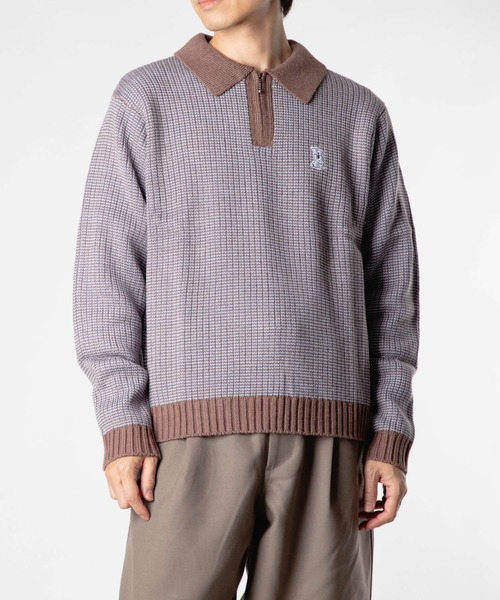 HUF(ハフ)の「HUF MEGABLAST TWO TONE WAFFLE SWEATER ハフ 2トーン ジップポロ ニット(ニット/セーター・メンズ・ブラウン系1/ブラック系1・MEDIUM/LARGE/X-LARGE/SMALL)」の15枚目の写真