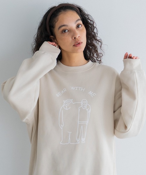 coca(coca)(コカ)の「裏起毛ベアイラストプリントトレーナー(スウェット・メンズ・ライトベージュ/ブラック・XL/M/L)」の1枚目の写真