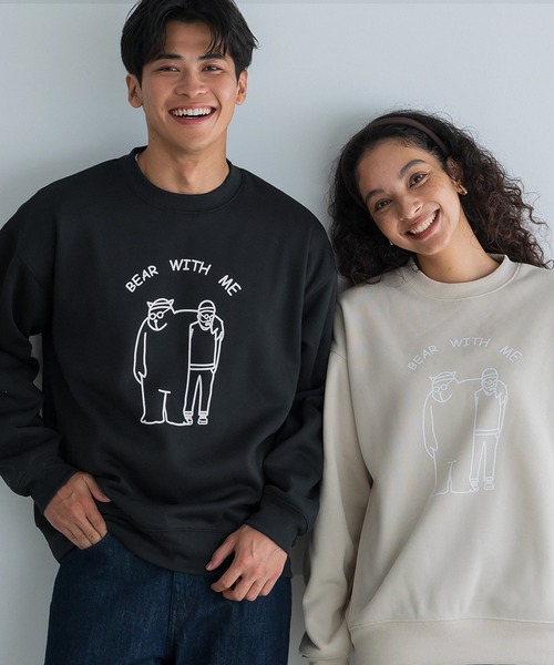 coca(coca)(コカ)の「裏起毛ベアイラストプリントトレーナー(スウェット・メンズ・ライトベージュ/ブラック・XL/M/L)」の2枚目の写真