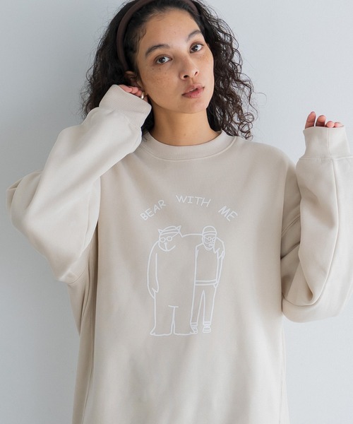 coca(coca)(コカ)の「裏起毛ベアイラストプリントトレーナー(スウェット・メンズ・ライトベージュ/ブラック・XL/M/L)」の3枚目の写真
