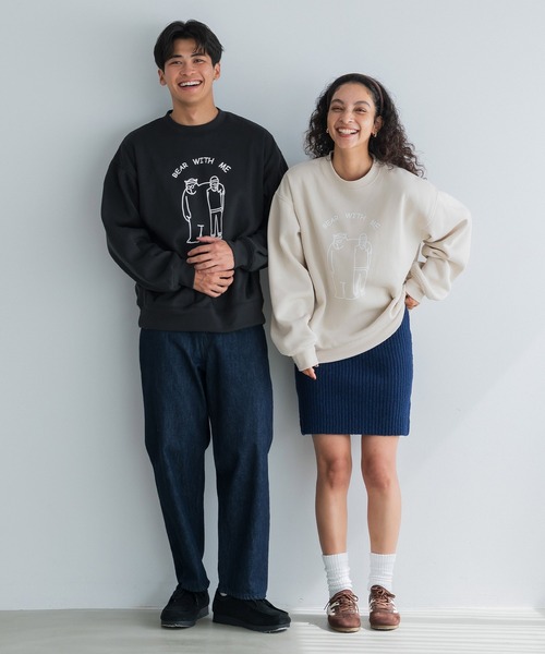 coca(coca)(コカ)の「裏起毛ベアイラストプリントトレーナー(スウェット・メンズ・ライトベージュ/ブラック・XL/M/L)」の5枚目の写真