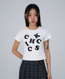 CHICKS WORD ブラック クロップ 半袖Tシャツ 半袖Tシャツ ホワイト