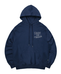 Death for Freedom プリントフードパーカー ディープブルー