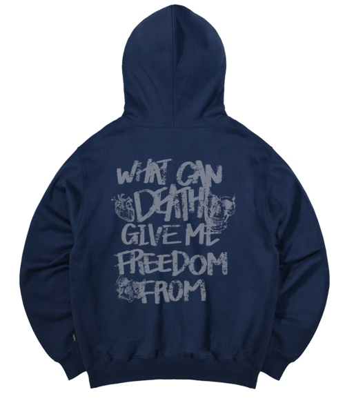 Death for Freedom プリントフードパーカー ディープブルー（パーカー