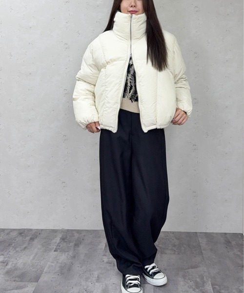 Per sist ence（パーシエンス）の「ファイバーダウンスタンドショートジャケット（ダウンジャケット/コート・レディース・アイボリー/ブラック/グレイッシュベージュ/ブラウン・ONE SIZE）」の9枚目の写真