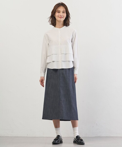 J.PRESS(ジェイプレス)の「【WEB限定】セルロースシャンブレー ナロー スカート(スカート・レディース・ネイビー系/ライトグレー系・11/9/7)」の10枚目の写真