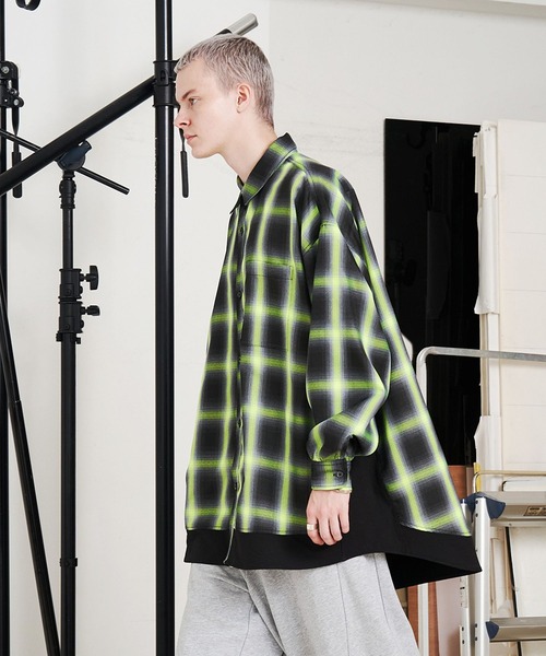 セール】【UNISEX】SOLID CHECK OVER SHIRTS/ソリッドチェックオーバー