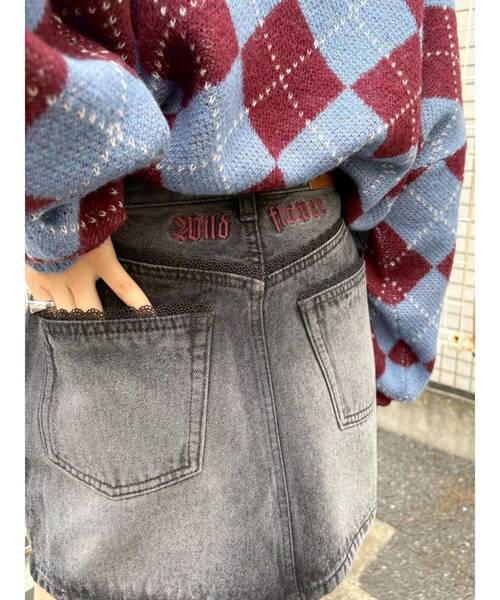 EVRIS（エヴリス）の「レースグラフィックデニムミニスカート（デニムスカート・レディース・ブルー/ブラック・SMALL/MEDIUM）」の15枚目の写真