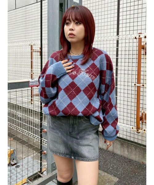 EVRIS（エヴリス）の「レースグラフィックデニムミニスカート（デニムスカート・レディース・ブルー/ブラック・SMALL/MEDIUM）」の3枚目の写真