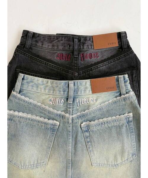 EVRIS（エヴリス）の「レースグラフィックデニムミニスカート（デニムスカート・レディース・ブルー/ブラック・SMALL/MEDIUM）」の7枚目の写真