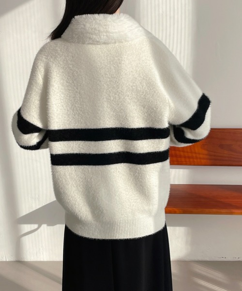 ABITOKYO(アビトーキョー)の「ライン襟ファーシャギーニットカーディガン(カーディガン/ボレロ・レディース・ブラック/モカ/アイボリー・FREE)」の15枚目の写真