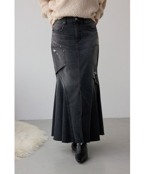 AZUL by moussy(アズールバイマウジー)の「【サイズ,身長別画像あり】AZUL DENIM ダメージマーメイドスカート(デニムスカート・レディース・ライトブラック/ブルー・SMALL/MEDIUM)」の2枚目の写真