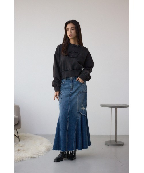 AZUL by moussy(アズールバイマウジー)の「【サイズ,身長別画像あり】AZUL DENIM ダメージマーメイドスカート(デニムスカート・レディース・ライトブラック/ブルー・SMALL/MEDIUM)」の5枚目の写真