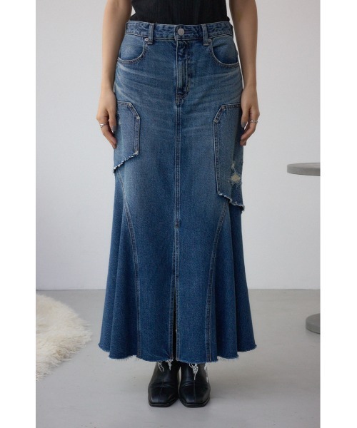 AZUL by moussy(アズールバイマウジー)の「【サイズ,身長別画像あり】AZUL DENIM ダメージマーメイドスカート(デニムスカート・レディース・ライトブラック/ブルー・SMALL/MEDIUM)」の6枚目の写真