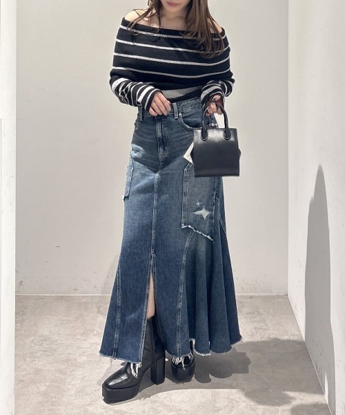 AZUL by moussy(アズールバイマウジー)の「【サイズ,身長別画像あり】AZUL DENIM ダメージマーメイドスカート(デニムスカート・レディース・ライトブラック/ブルー・SMALL/MEDIUM)」の14枚目の写真