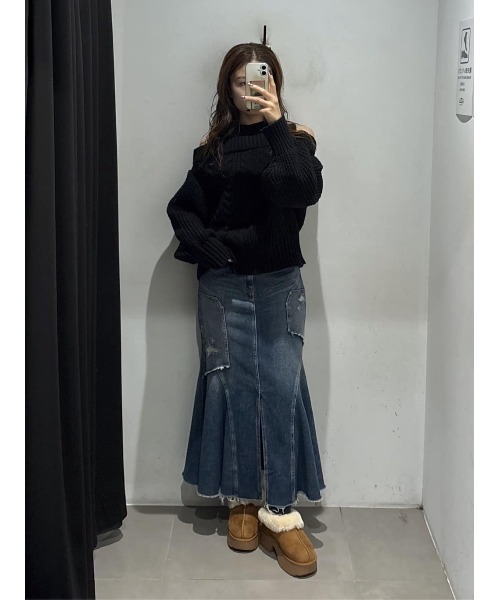 AZUL by moussy(アズールバイマウジー)の「【サイズ,身長別画像あり】AZUL DENIM ダメージマーメイドスカート(デニムスカート・レディース・ライトブラック/ブルー・SMALL/MEDIUM)」の15枚目の写真