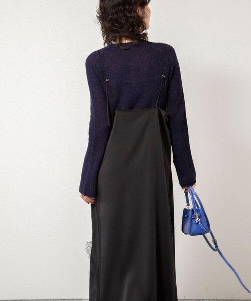 NOLLEY’S Sophi（ノーリーズソフィ）の「ウォッシャブルトリミングレースサテンキャミワンピース（ワンピース・レディース・ブラック/オフホワイト・38）」の8枚目の写真