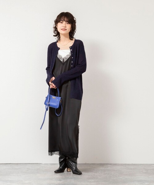 NOLLEY’S Sophi（ノーリーズソフィ）の「ウォッシャブルトリミングレースサテンキャミワンピース（ワンピース・レディース・ブラック/オフホワイト・38）」の9枚目の写真