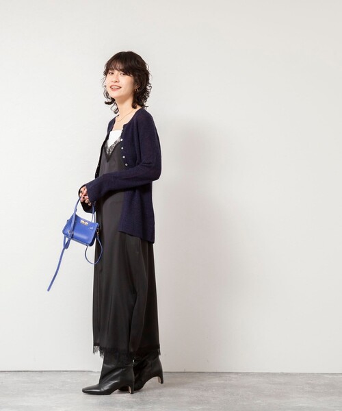 NOLLEY’S Sophi（ノーリーズソフィ）の「ウォッシャブルトリミングレースサテンキャミワンピース（ワンピース・レディース・ブラック/オフホワイト・38）」の10枚目の写真