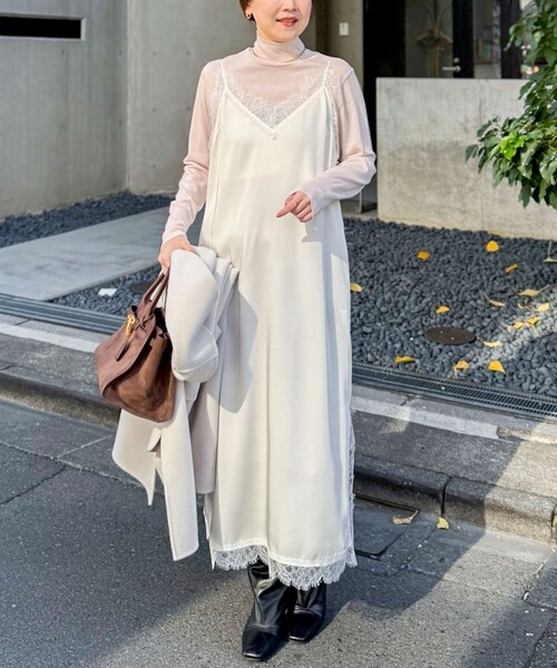 ウォッシャブルトリミングレースサテンキャミワンピース（ワンピース