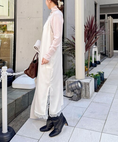 ウォッシャブルトリミングレースサテンキャミワンピース（ワンピース