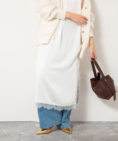 NOLLEY’S Sophi（ノーリーズソフィ）の「ウォッシャブルトリミングレースサテンキャミワンピース（ワンピース・レディース・ブラック/オフホワイト・38）」の21枚目の写真