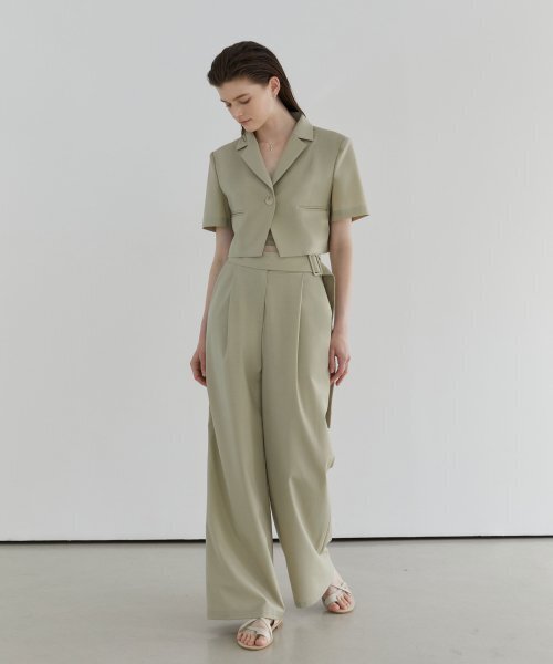 MODERNABLE(モダンエイブル)の「ベルトポイントサマーウールワイドパンツ - グリーン(スラックス・レディース・その他・SMALL/MEDIUM)」の1枚目の写真