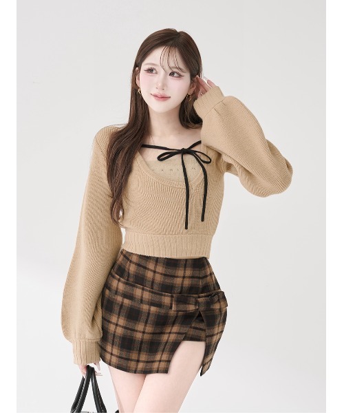 アシメレイヤードニットトップスgry ダーリッチ Darich アシメレイヤードニットトップス （グレー