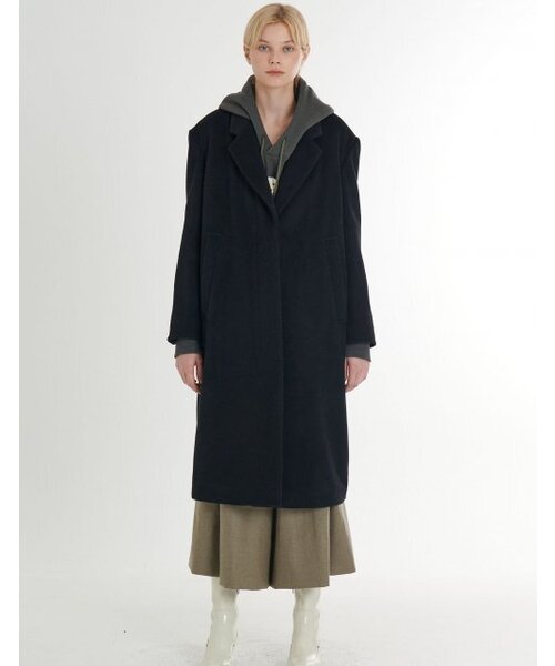 カシミヤルーズフィットHラインミニマルヒドンボタンコート_ブラック