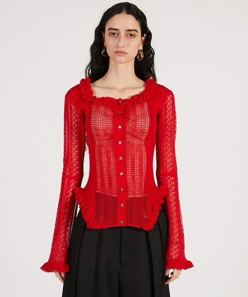 PRANK PROJECT（プランクプロジェクト）の「【2026Spring Pre-Order】クロシェライク2WAYカーディガン / Crochet-Like Frill Bodysuit（ニット/セーター・レディース・ブラック/ベージュ/レッド・FREE）」の3枚目の写真