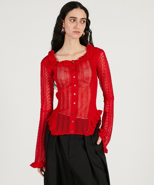 PRANK PROJECT（プランクプロジェクト）の「【2026Spring Pre-Order】クロシェライク2WAYカーディガン / Crochet-Like Frill Bodysuit（ニット/セーター・レディース・ブラック/ベージュ/レッド・FREE）」の12枚目の写真