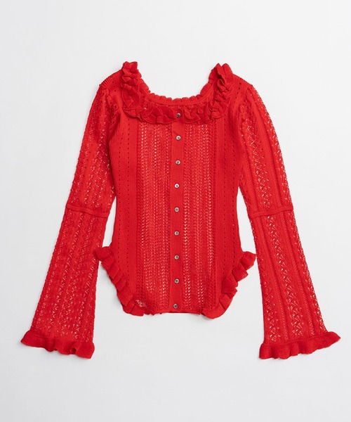 PRANK PROJECT（プランクプロジェクト）の「【2026Spring Pre-Order】クロシェライク2WAYカーディガン / Crochet-Like Frill Bodysuit（ニット/セーター・レディース・ブラック/ベージュ/レッド・FREE）」の17枚目の写真