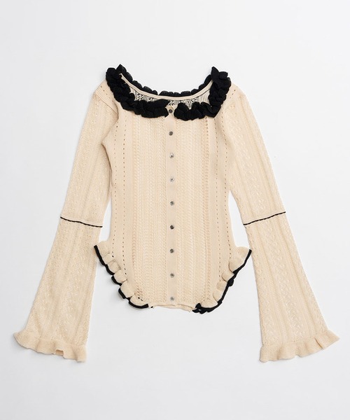 PRANK PROJECT（プランクプロジェクト）の「【2026Spring Pre-Order】クロシェライク2WAYカーディガン / Crochet-Like Frill Bodysuit（ニット/セーター・レディース・ブラック/ベージュ/レッド・FREE）」の19枚目の写真