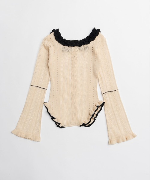 PRANK PROJECT（プランクプロジェクト）の「【2026Spring Pre-Order】クロシェライク2WAYカーディガン / Crochet-Like Frill Bodysuit（ニット/セーター・レディース・ブラック/ベージュ/レッド・FREE）」の20枚目の写真